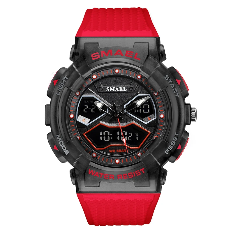 

Fashion Smael Top Brand Men Led Digital Multifunctional Silicon Sport Men's 8073 Waterproof Dual Movement Time Quartz Watches