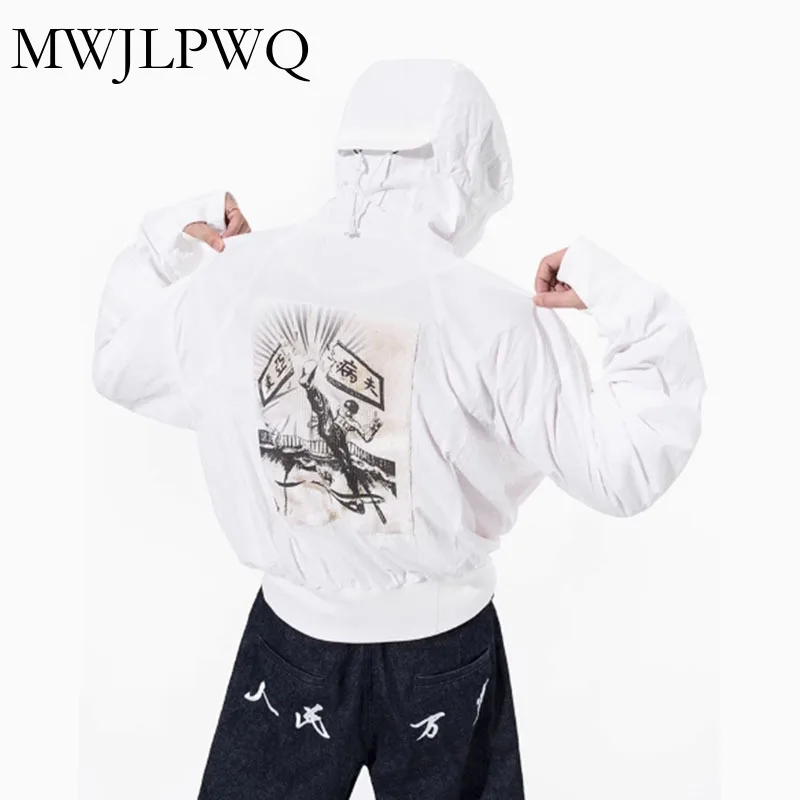 

MWJLPWQ Summer Patch Hooded Jacket Male High Street Breathable Sun Protection Niched Design Outdoor Hiphop Back Tops Tide 010986