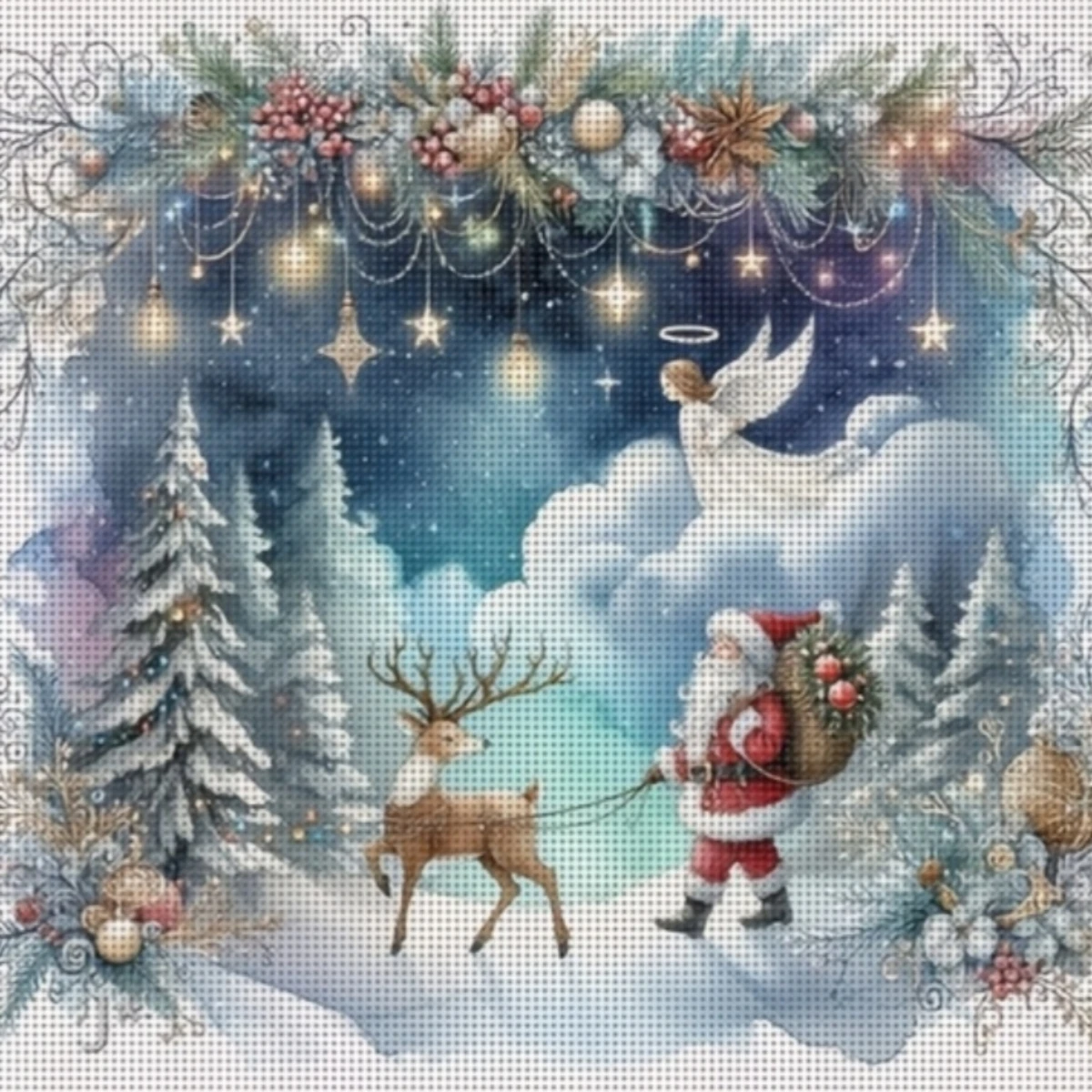 1PC 36X36cm/14.17X14.17inch, 11CT Print Cross Stitch DIY Kit, Santa’s Trail, Adult Beginner's Relaxed Cross Stitch