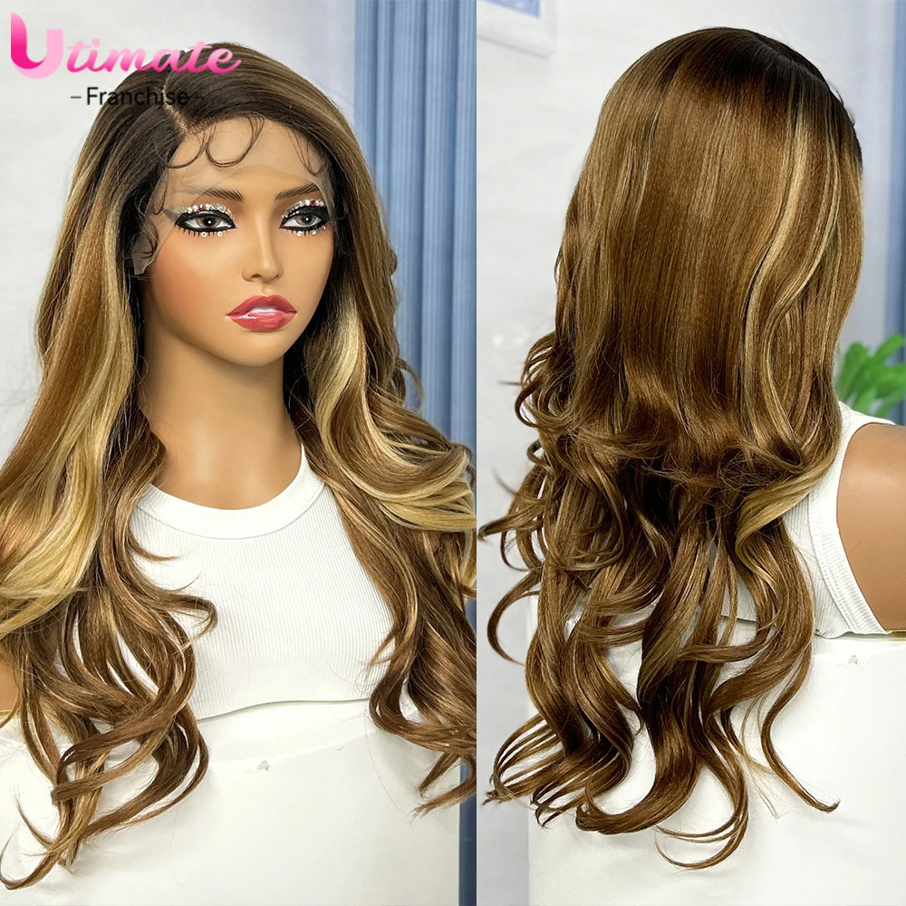 4/27 Color Synthetic Wigs Body Wave Lace Front Wigs Brown Wigs 613 Highlights for Women with Baby Hair Heat Resistant