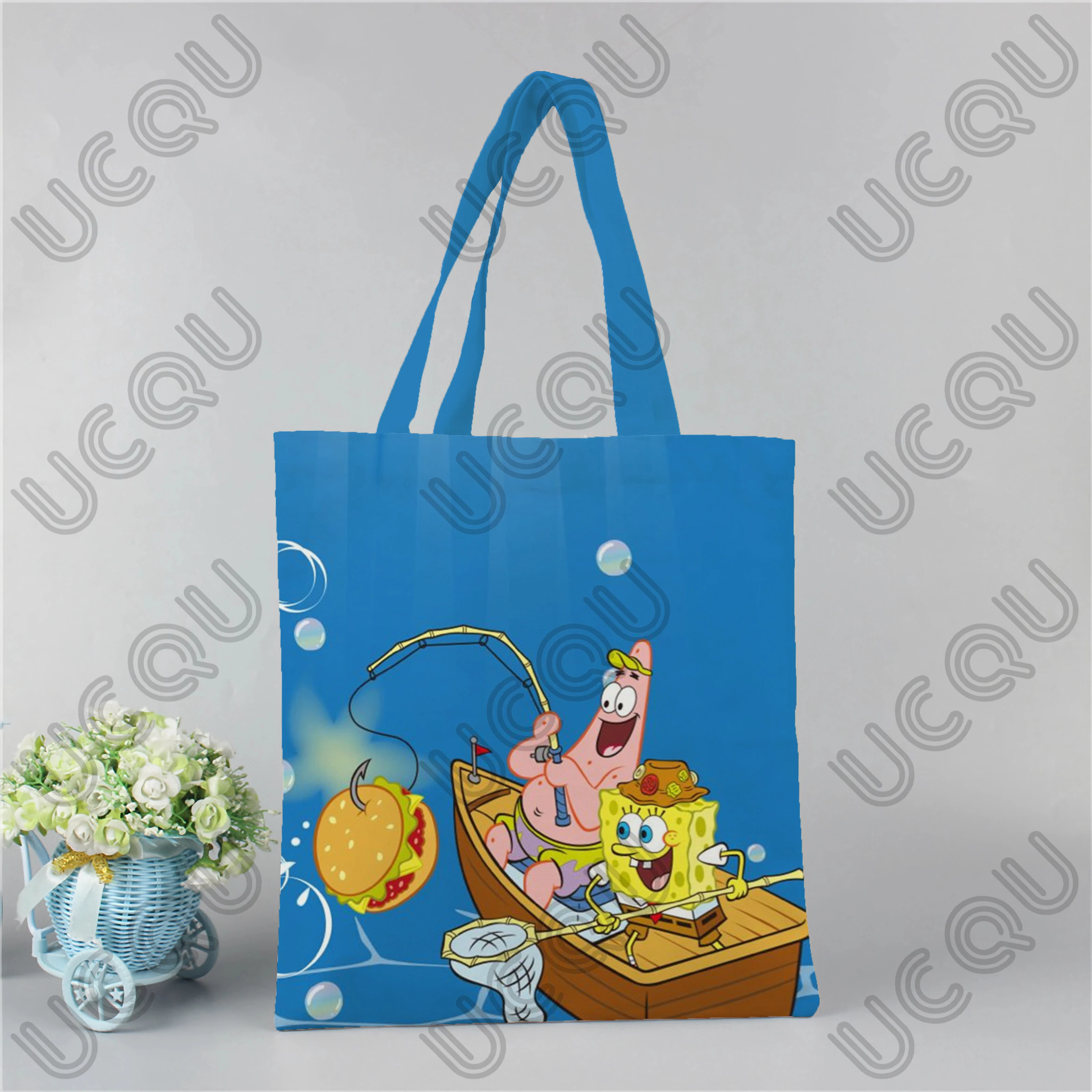 Kawaii S-SpongeBob Print Tote Bags Women Handbag Cute Girls canvas Shoulder Bag Ladies Large Shopping Bag