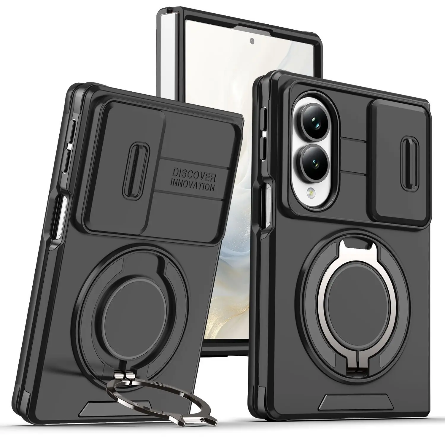 Luxury Heavy Armor Case For Samsung Galaxy Z Fold 8 Wide Sliding Lens Protection Matte Hard Cover Ring Holder Shockproof Funda