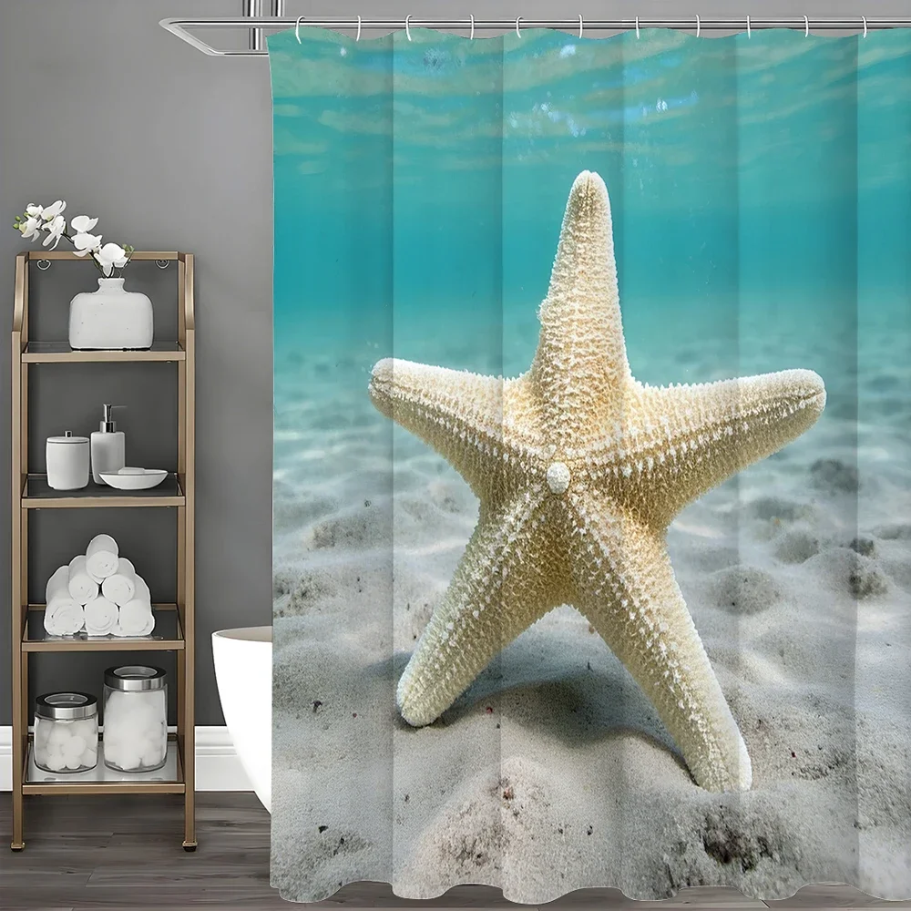

Ocean Beach Starfish Shower Curtain, Bathroom Decorative Shower Curtain, Waterproof Shower Curtain with Hooks