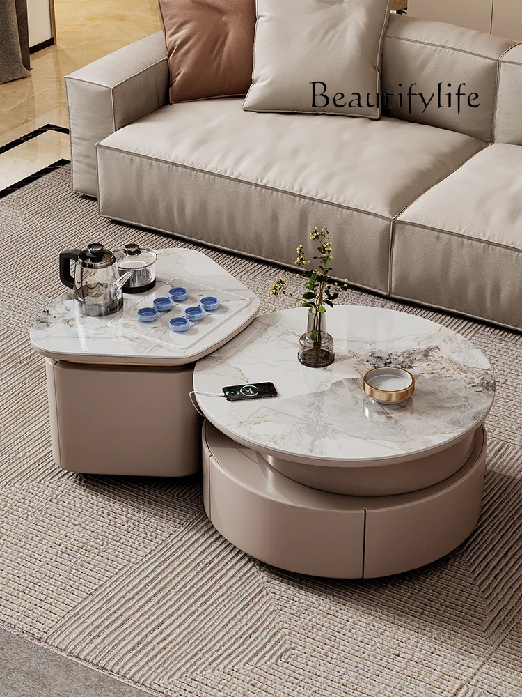 

yj32 Rock slab coffee table living room household small apartment modern simple new light luxury high-end folding mobile tea tab