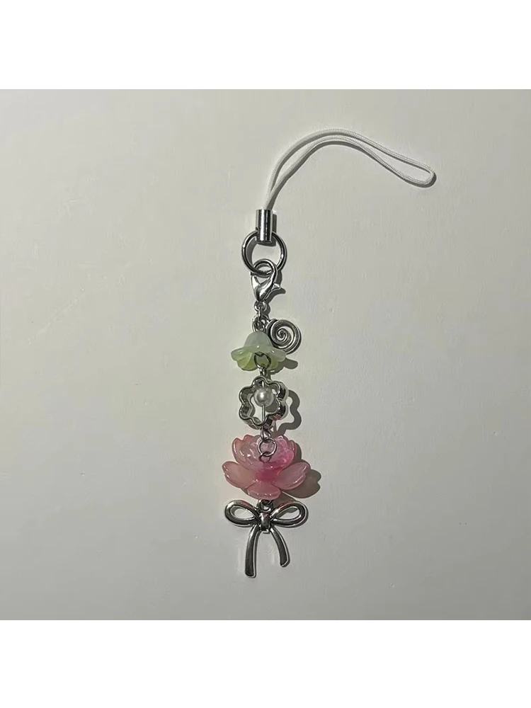 الوردي زنبق الوادي الهاتف سلسلة مفاتيح سحرية الهاتف المحمول سحر الحبل جميل الفواكه حقيبة سلسلة للفتيات الجمالية مجوهرات الدعائم