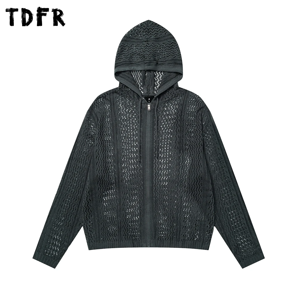 

Hollow Out Hooded Sweaters Mens Solid Color Retro Autumn Loose Long Sleeve Knitted Sweaters Man