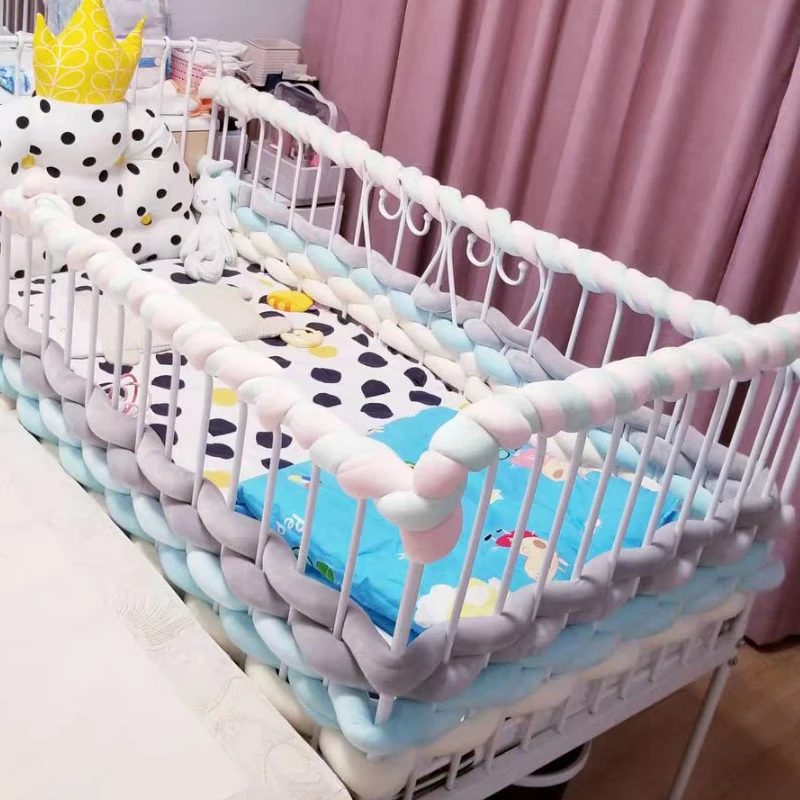 5M/6M Baby Bed Bumper Infant Pillow Cushion Braid Knot Bumper Crib Bumper Protector Room Decor Long Knotted Bedding