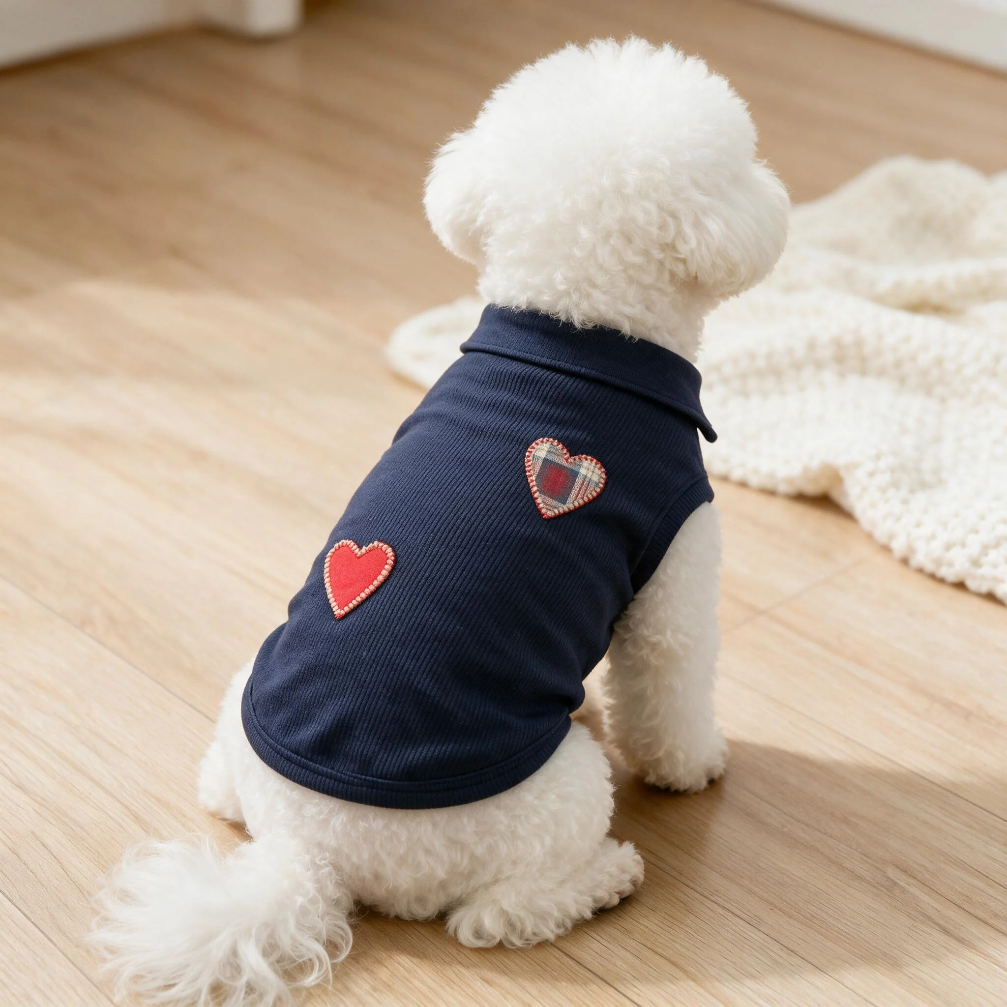 Ärmelloses Hundepoloshirt, Doppelherz-Stickerei, Piqué-Strick Haustier-Tanktop, Frühlings- und Sommer-Freizeitkleidung für kleine und mittelgroße Hunde