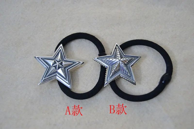 Five pointed star personalized hair rope, pure silver star hair ring headband, creative bracelet, trendy female hair accessory,