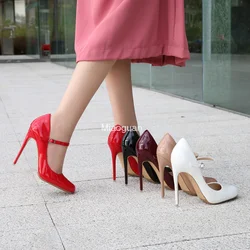 Sexy One Word Buckle High Heels 2023 Summer Fashion 12cm Super Heel Lady Party Pumps Large Pointed Toe Stiletto Women's Shoes 46