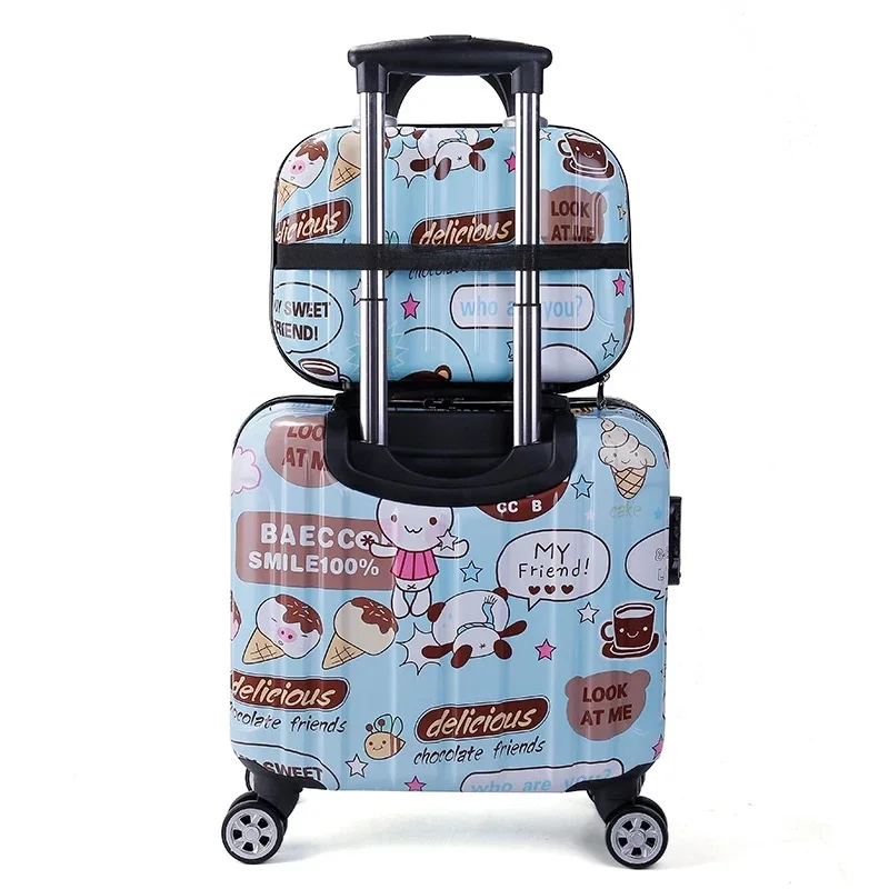 18 inch Trolley Luggage Set Cartoon Cute kid\'s Travel Suitcase With Wheels Carry on Cabin Luggage Student Cosmetic Travel Bags