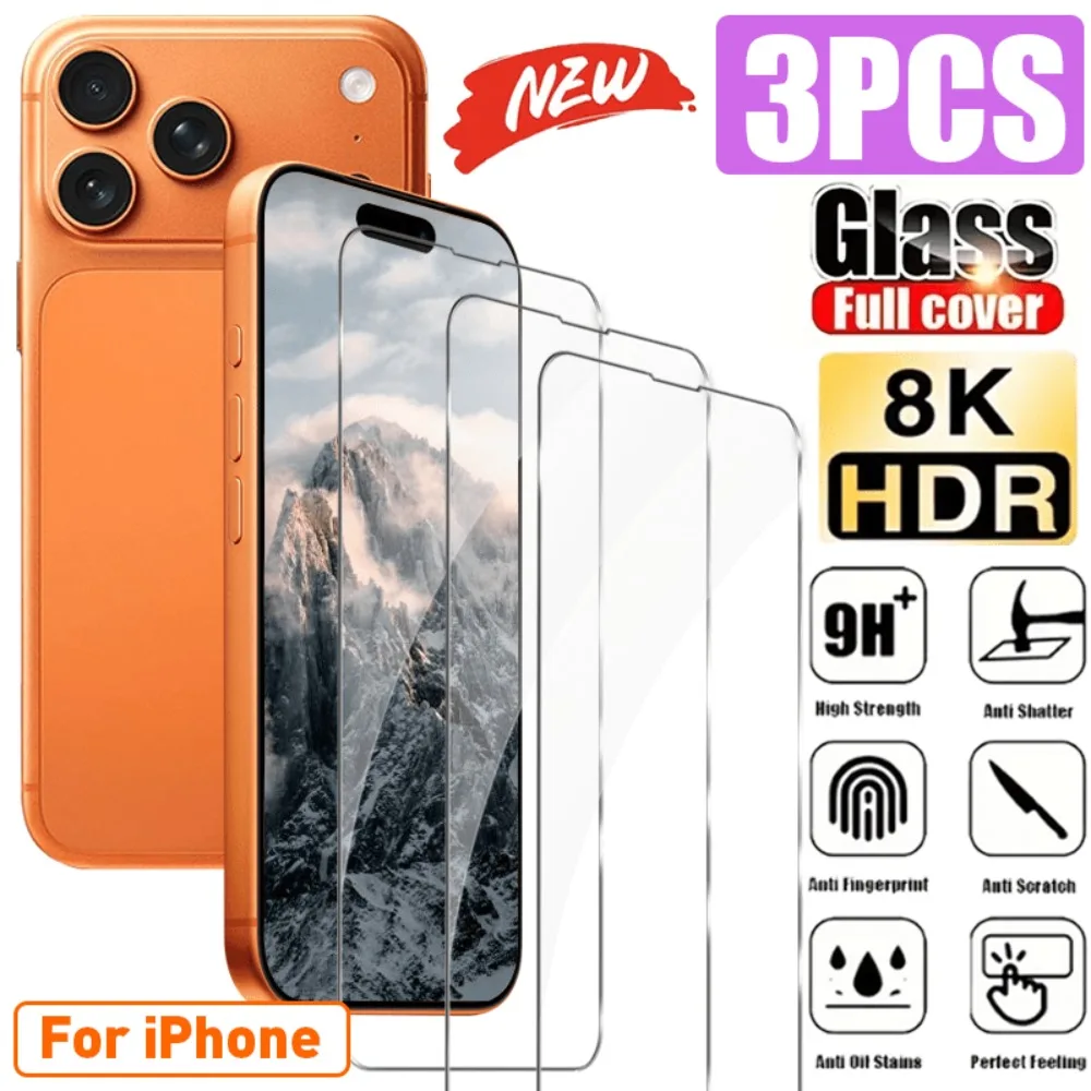 

Комплект из 3 ультрапрозрачных защитных стекол для iPhone 17, 16, 15, 14, 13 Pro Max, Air 16, 15, 14 Plus, 12, 11 Pro, Mini – защита от царапин