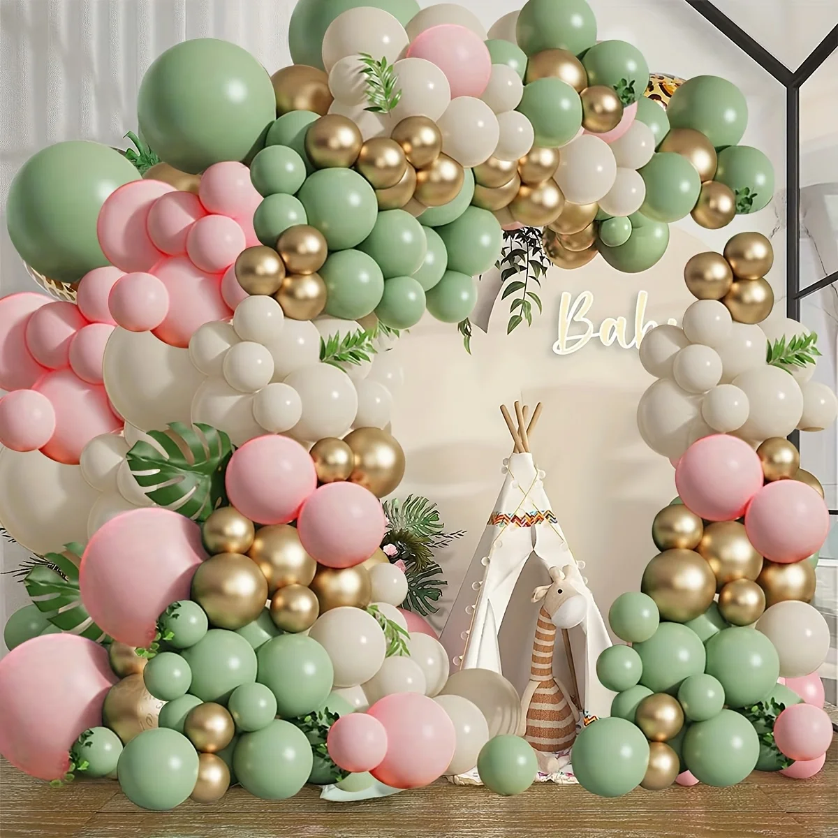 135pcs Sage Green Pink Balloons Garland Kit Olive Green Blush Metallic Golden Girl Shower Bridal Shower Birthday Party Decora view 2