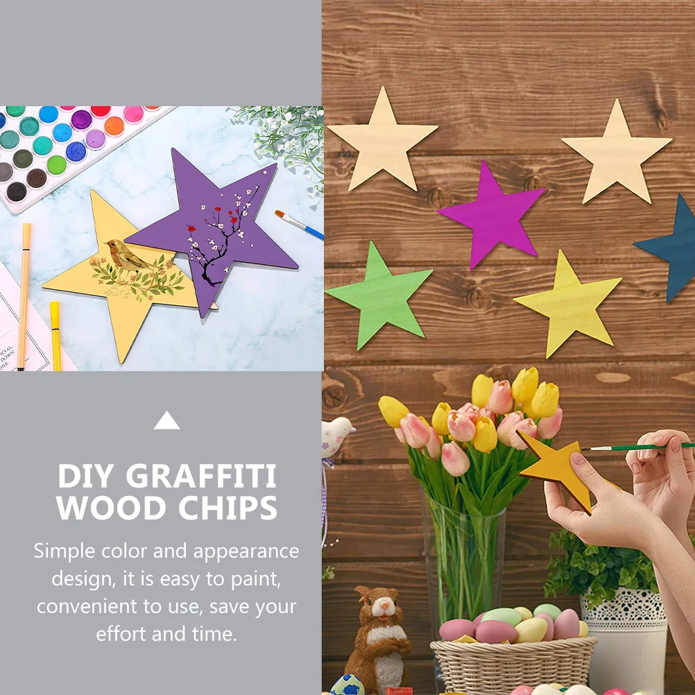

100pcs Wooden Five-Pointed Star Decor Slices Unfinished Diy Craft For Kids Painting Wood Chips Handicraft Sewing Supplies