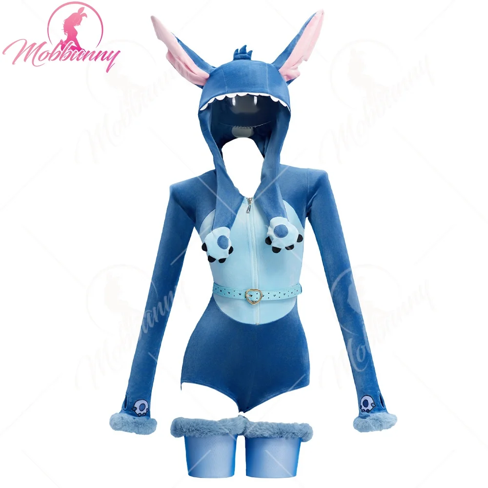 

MOBBUNNY Women Little Monster Derivative Sexy Plush Homewear costume Fluffy Romper with Socks and Belt Halloween Cosplay Costume