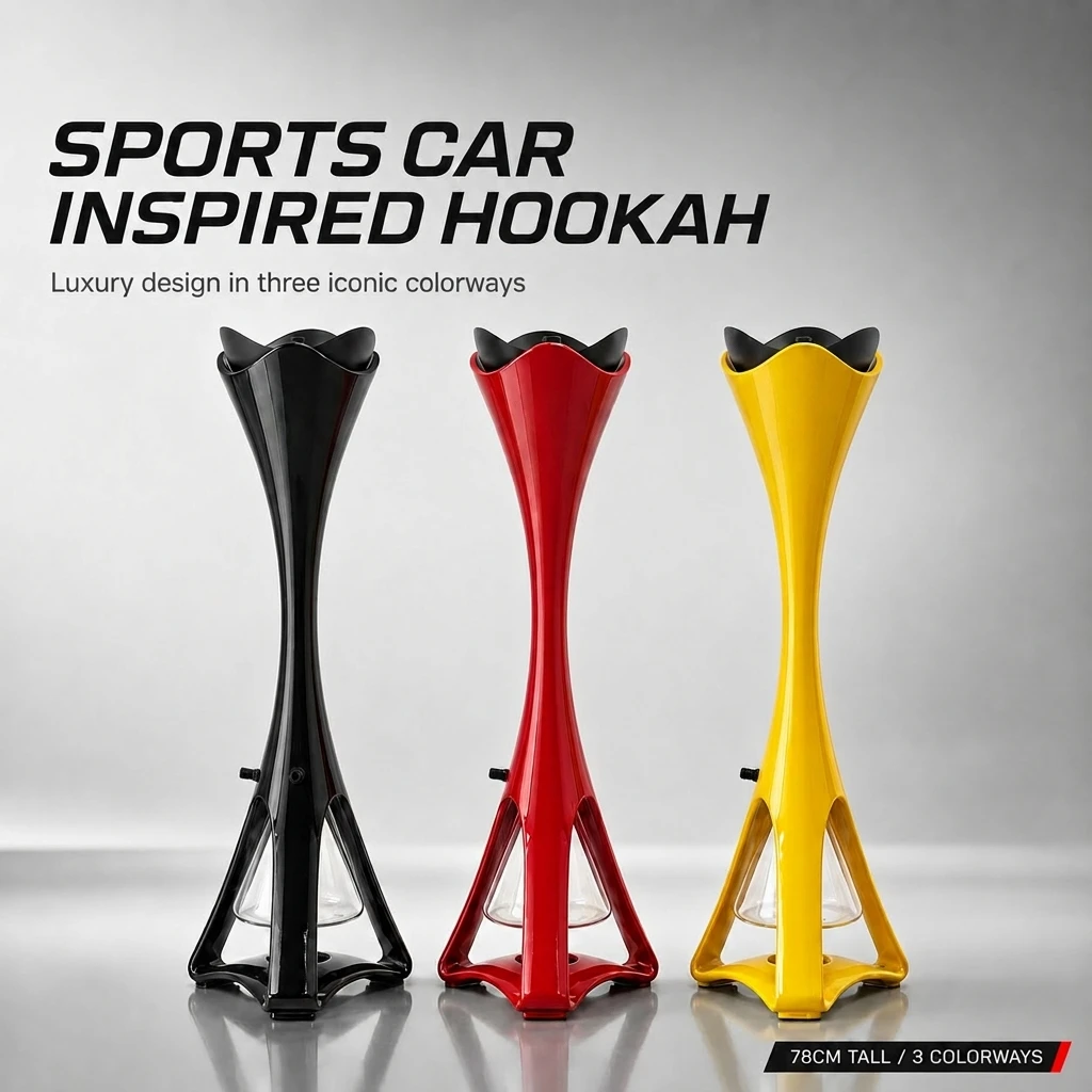 

Modern Design Luxury Lounge Sports Car Inspired Aluminum Hookah Shisha Tall Elegant Glass Stemmed Waterpipe for Smoking Accessor