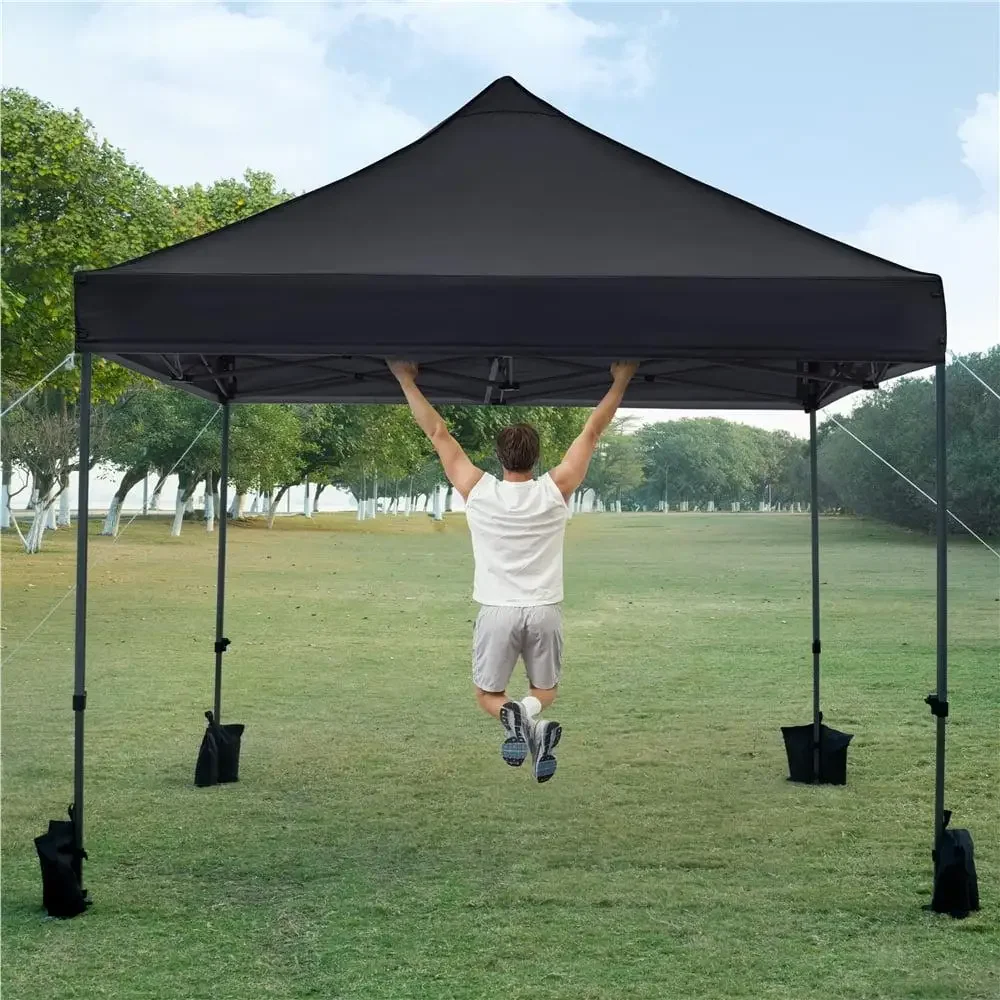 10x10ft Black Pop Up Canopy Tent with Wheeled Carry Bag UV Resistant Banner Hoops Easy Storage Craft Fairs Vendor Events Flea