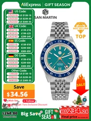 San Martin Original Design Mode GMT 39,5mm Männer Sportuhr Japan NH34 Automatische Mechanische Wasserdicht 100m SN0116 Reloj