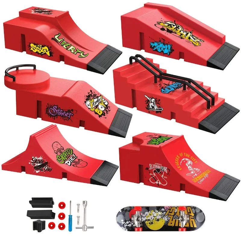 Teen DIY Mini Finger Sports Toys Fingertip Skateboard Game Park Site Step Ramp Scene Props with Random Skate Set Gift Adult Toys