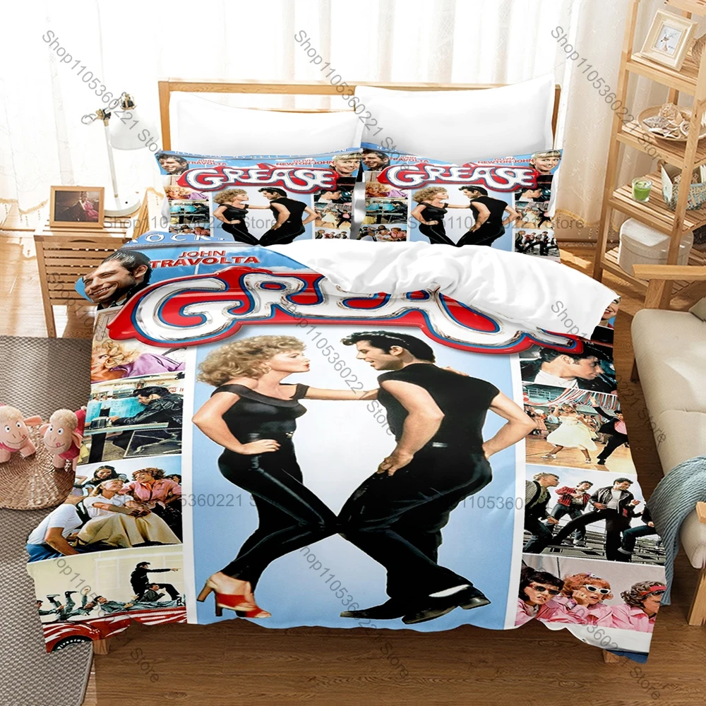 Grease Danny & Sandy Rydell High Pink Ladies 50s Retro Musical Movie HD Print Bedding Set Duvet Cover + 2 Pillowcases Bedroom