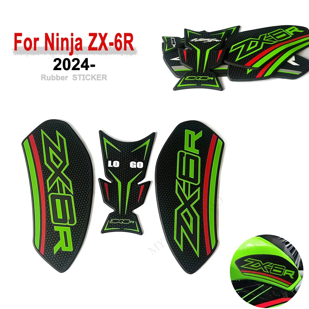 ZX-6R Motorcycle Anti slip Fuel Tank Pad 3D Side Gas Knee Grip Traction Pads Sticker For Kawasaki Ninja ZX6R ZX-6R 2024 -