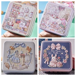 7 Inch Cute Bear Bunny Metal Storage Box Empty Iron Containers Square Tin Case for Candy Cookies Packaging Christmas Gift Box
