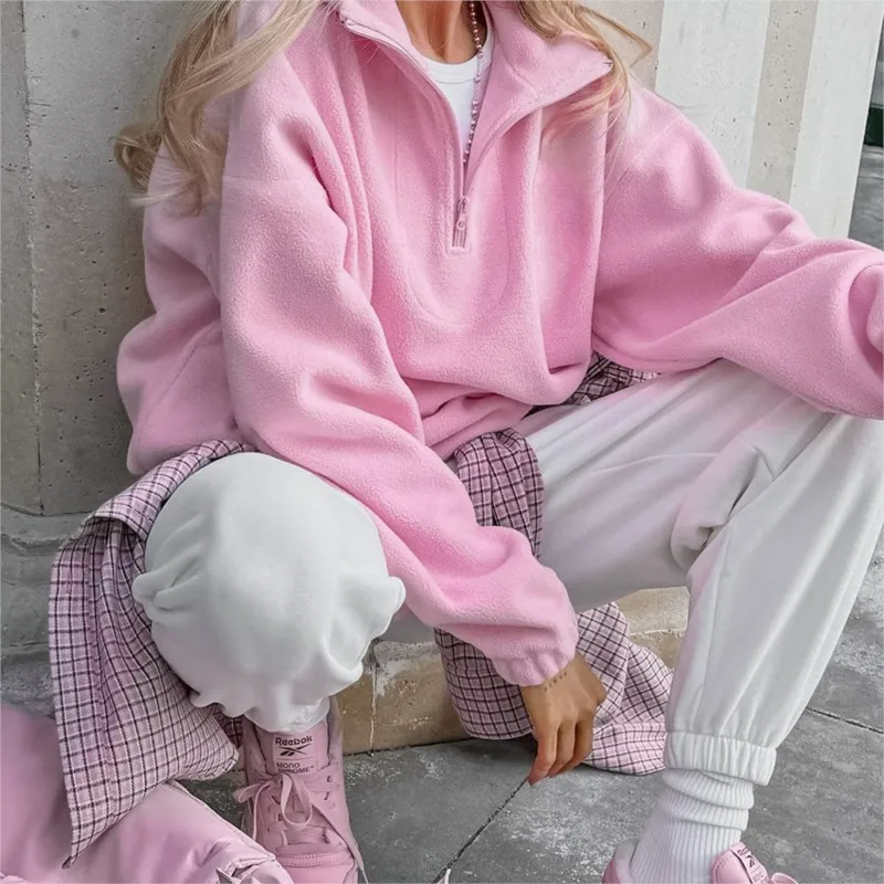 Pink casual Sweatshirt Women Fashion Pullover Oversized Hoodie Y2K Street Style Women Fleece autumn Winter Coats Jackets clothes
