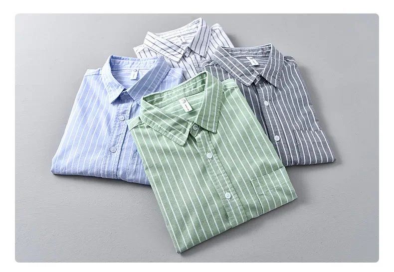 

Spring and summer Long Sleeve Shirt Man Daily Casual Striped Shirt Men Square Pure Cotton Button Up Shirt Classic Simple Shirts
