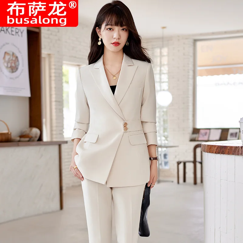 Navy Blue Suit Jacket Women's Autumn New High Sense Temperament Goddess Style Work Clothes Business Suit Formal Wear