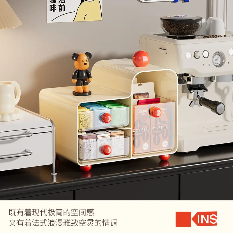 

Storage Box Coffee Capsule Desktop with Drawer Dopamine Layered Stationery Cosmetics Storage Box