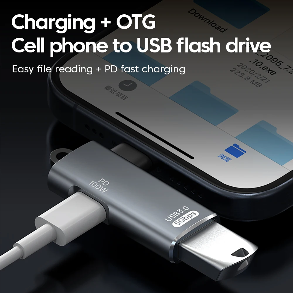 2-in-1 Type C OTG Adapter PD100W Fast Charging Type-C Male to USB3.0 Female Adapter With Type C For Cell Phone Tablet Laptops