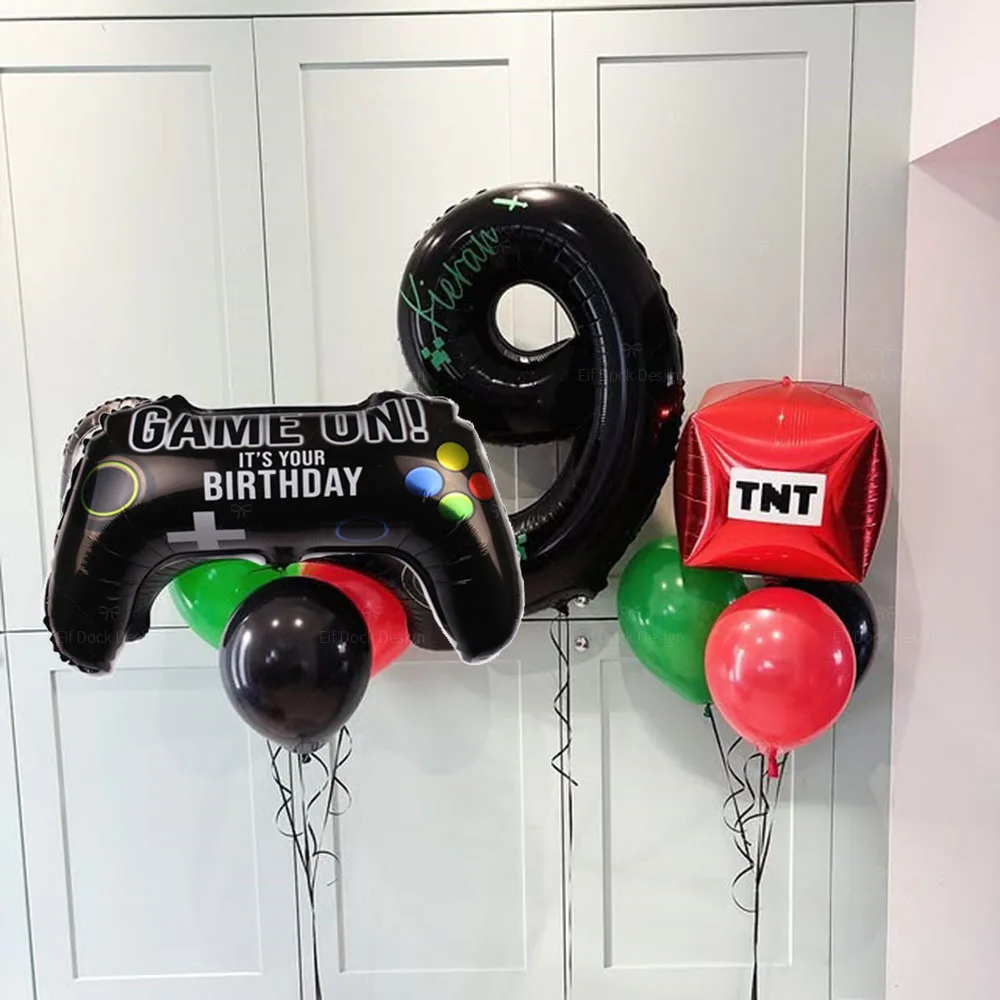 1Set Gamepad Themed Digital Foil Balloon Black Numbers Kit For Video Game Theme Boys Birthday Party Decorations Gifts