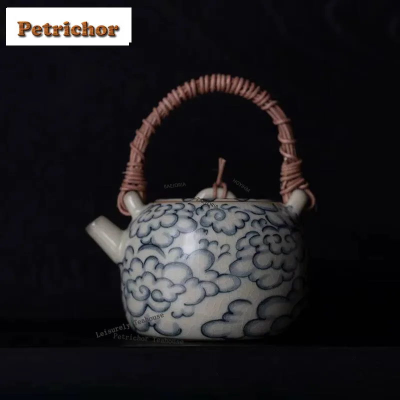HOYIHM 230ml Retro Ru Kiln Vine Weaving Lifting Beam Teapot Aesthetic Pot Household Tea Making Kettle With Filter Items