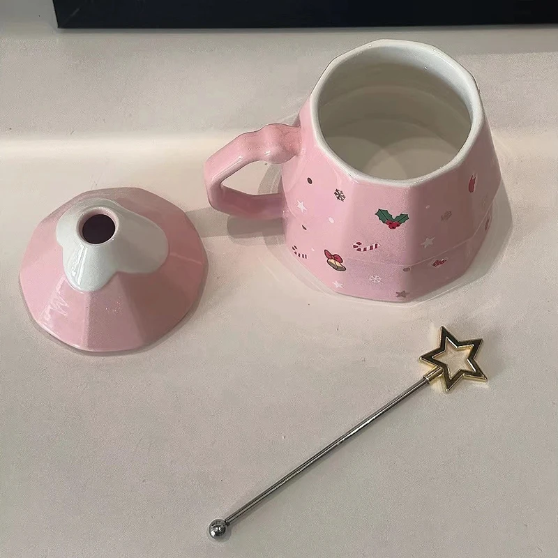 Creative Cartoon Cute Christmas Pattern Milk Coffee Cups, Ceramic Household Office Items, Porcelain Water Mugs With Lid Cup, 1Pc