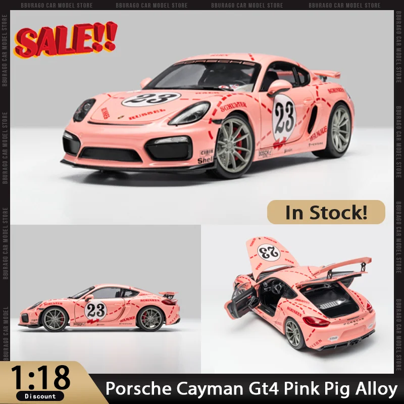 

Новинка в наличии Nsl 1:18 Porsche Cayman Gt4 Pink Pig Все двери Открытый автомобиль Миниатюрные литые под давлением Porsche Украшения Пользовательские игрушки Подарок для детей