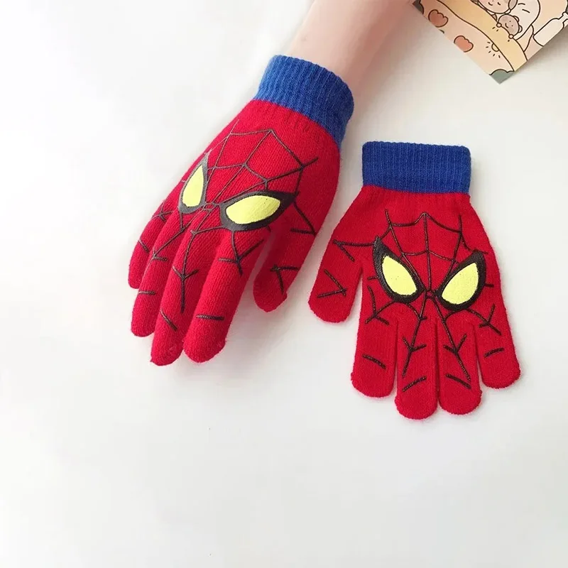 Guantes tejidos para niños de 3 a 8 años, manoplas cálidas con dedos completos de araña de dibujos animados, para otoño e invierno