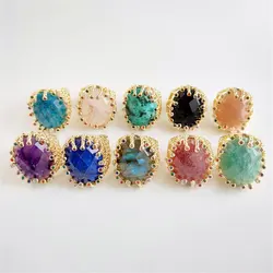 FUWO Jewelry One Piece Luxury Natural Stone Crystal Ring,Golden Plated Colourful Zircon Adjusbable Rings For Women RG057