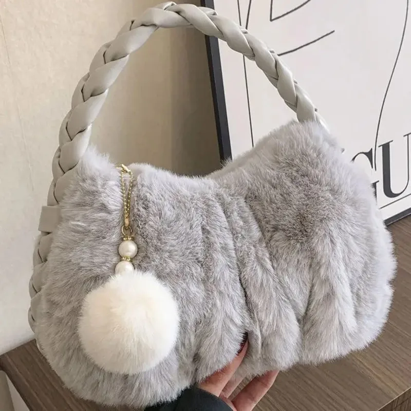 New Trend Autumn Winter Bag For Women Plush Handbags Fur Clutch Bag Purse Fluffy Shoulder Bag Luxury Designer Tote Hobos Bag