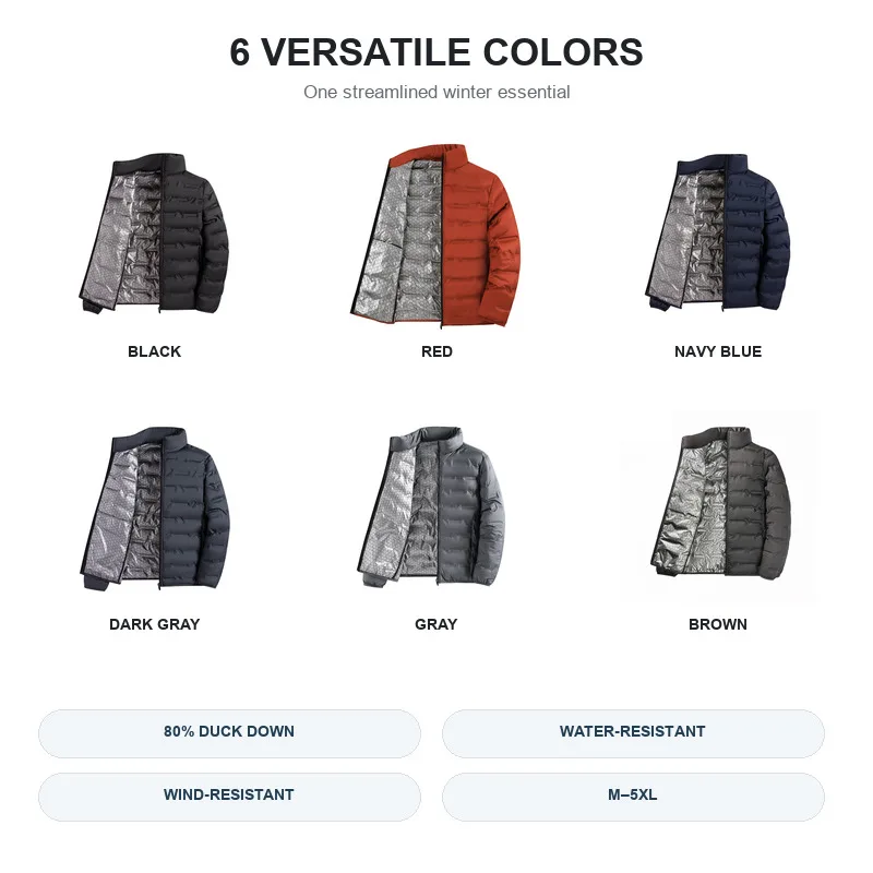 Bild 7: Herren Weiße Daunenjacke Graphen-Thermo-Pufferjacke Winddicht Plissierter Stehkragen Lässige Winterjacke