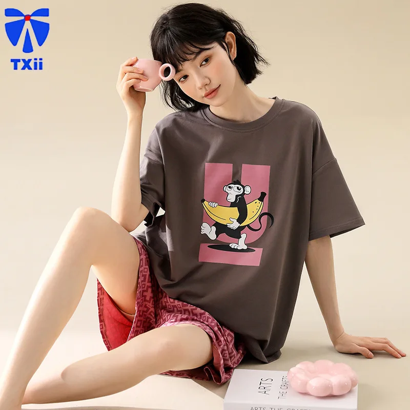 TXii Newlook 2024 New Summer Pajamas Women's Set Short sleeved Shorts Cartoon Home Clothing Women's Pure Cotton Sweet and Cute.1