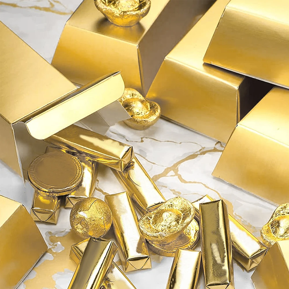 6Pcs Gold Bars Fake Bar Gift Box Party Favor Chocolate Gold Coins Foil Treasure Brick Paper Boxes for Christmas Wedding