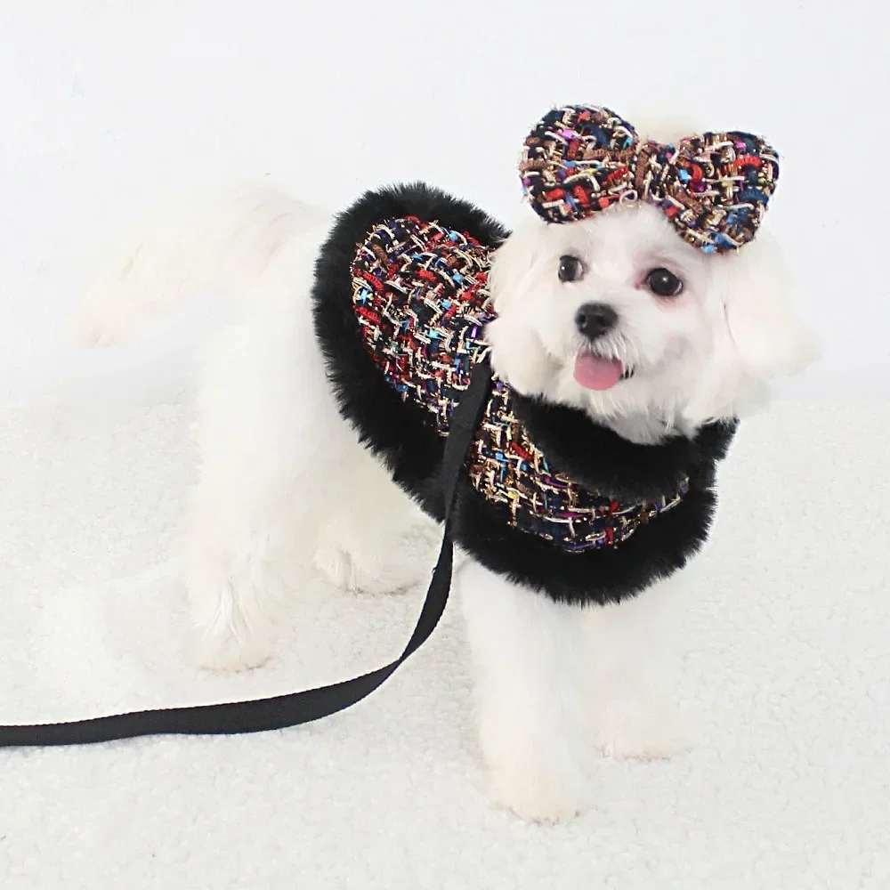 Dog Christmas Cloak Dog Plaid Coat Pet Cloak Pet Plush Cloak Dog Cape Cat Strap Traction Rope Designer Dog Clothes Pet Clothes