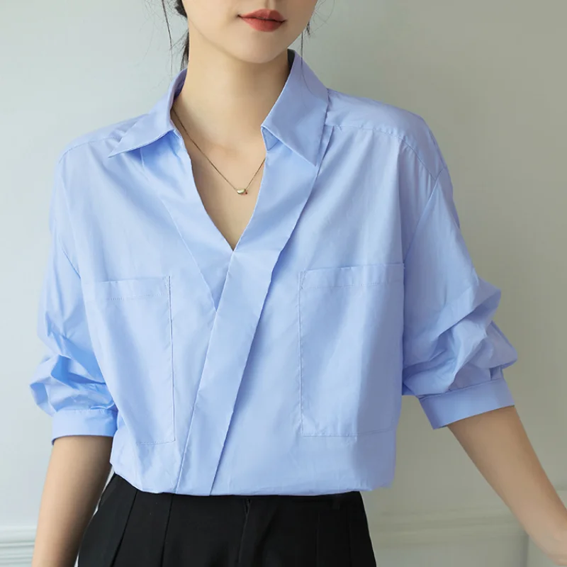 Summer V-neck Cotton White Shirt Women Thin Short Sleeve Women Blouse Casual Fashion 2023 Office Loose Shirts Lady Tops 27509