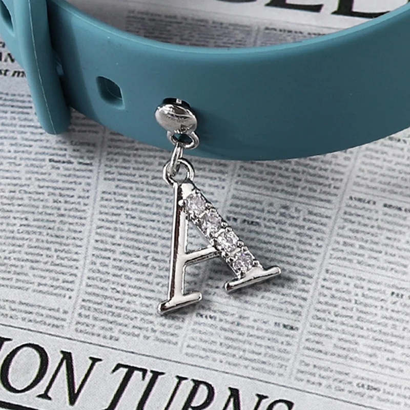 A to Z Letter Watchband Charms for Iwatch Strap Decorative Jewelry Silicone Bracelet Initial Pendent Charm for Apple Watch Band