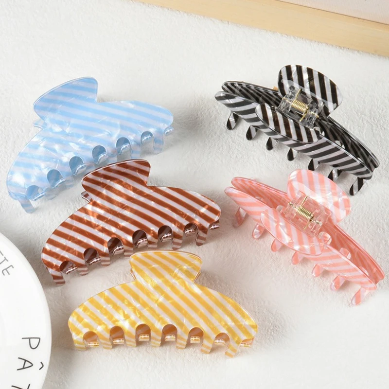 

NEW 10.3CM Large Colorful Striped Hair Claw Korean Style Claw Clips Retro Trendy Hair Clips for Women Girls INS Hair Accessories