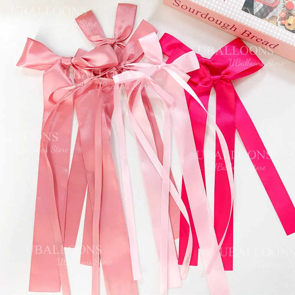 Kokette rosa Schleifen für Party-Hintergrund, 12/16 Stück, großes Satinband, heiße hellrosa Schleifen, Knoten für Geburtstag, Babyparty, Hochzeitsdekoration – Detail 2