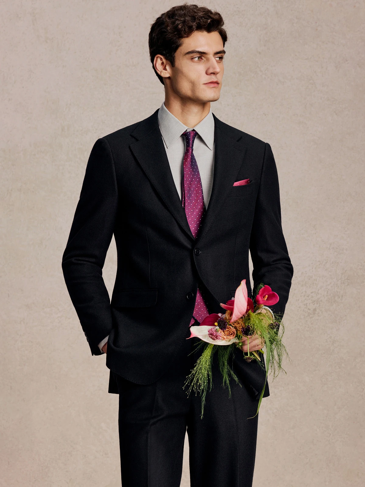 Men's 100% Wool Suit – Boiled Wool Knit Blazer Set for Wedding Groom, Heavyweight Black Tuxedo with Textured Felt Finish