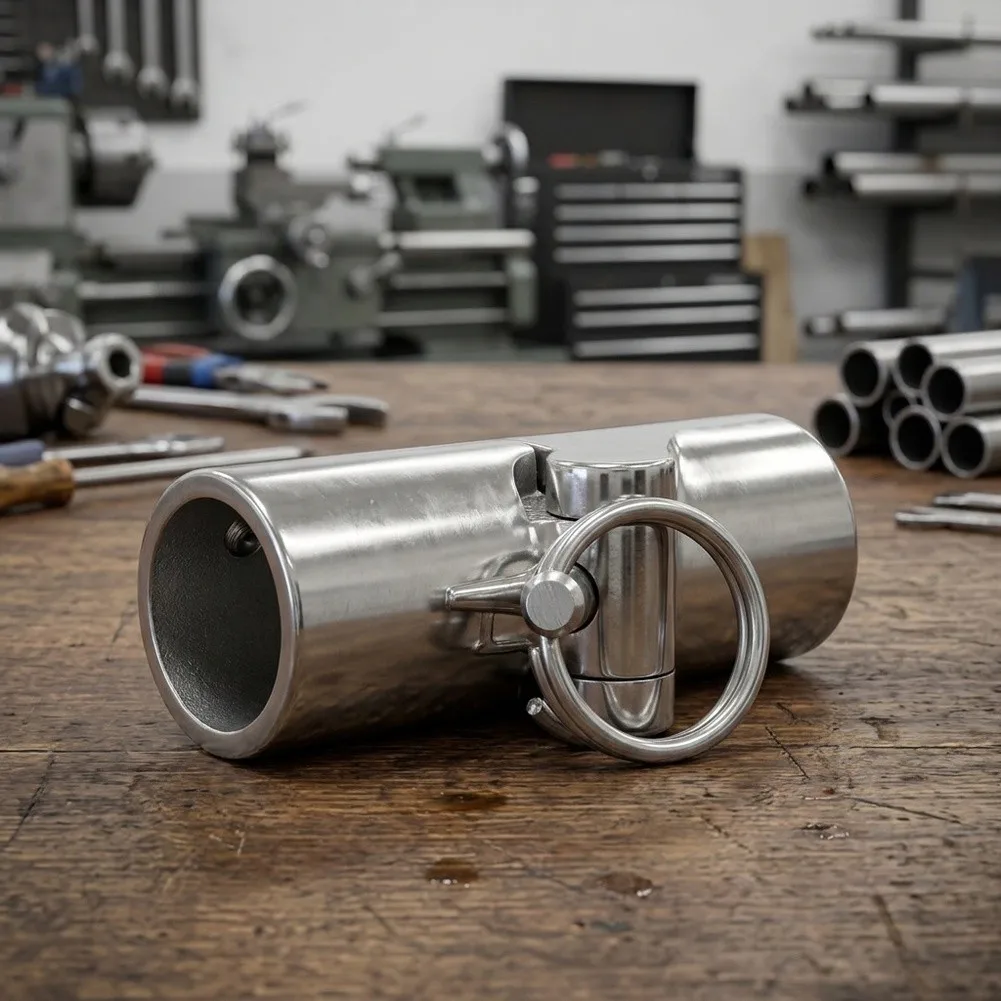 Boat Railing Pipe Connector with Folding Swivel Coupling Fabricated from Marine Grade Stainless Steel for Reliable Assembly