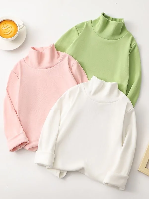 1pcs ילדים חולצת טריקו קריקטורה חמודה העליון מלא תינוק קוריאני בגדים ילדים חצי גבוה צווארון שרוול ארוך בסיס חולצה בנות בנים