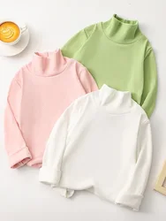 1pcs Children T-Shirt Cute Cartoon Solid Top Baby Korean Clothing Kids Half High Collar Long Sleeve Base Shirt Girls Boys Tshirt